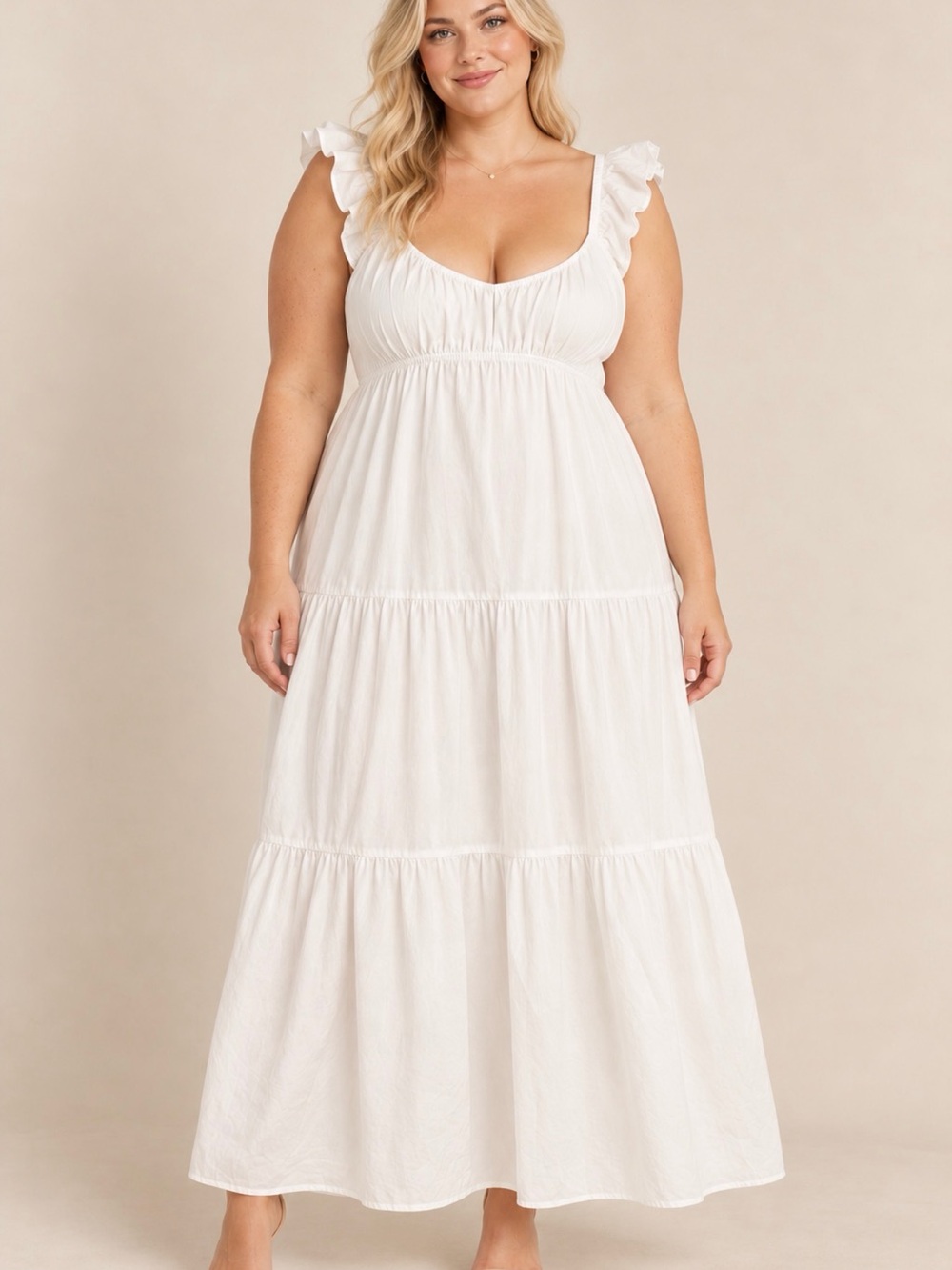 Few Moda White Maxi Dress with Ruffle Straps